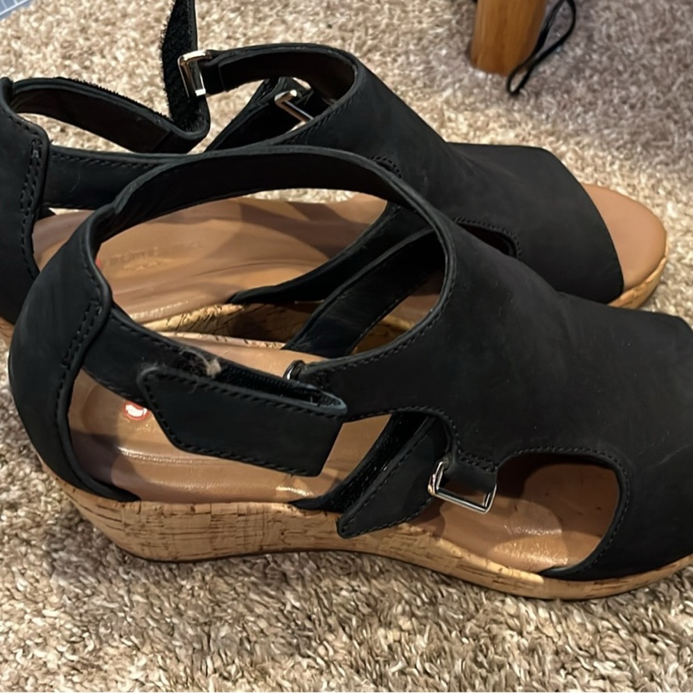 Clark unstructured black wedge sandle 
Size 9